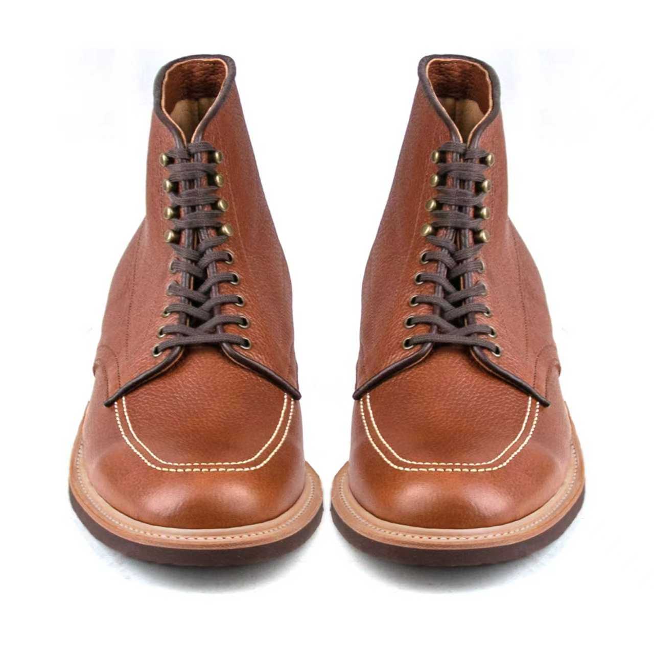 Indiana MocToe Boot - luosjiet®boots - Amber Brown Lychee pattern Cowhide