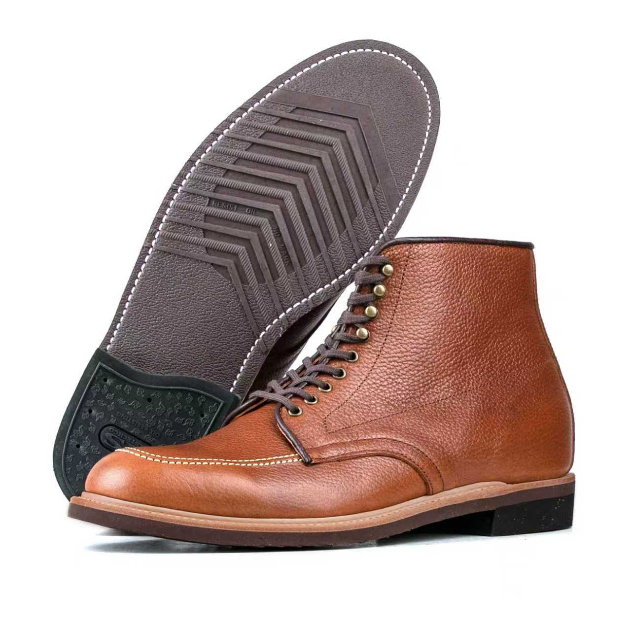 Indiana MocToe Boot - luosjiet®boots - Amber Brown Lychee pattern Cowhide